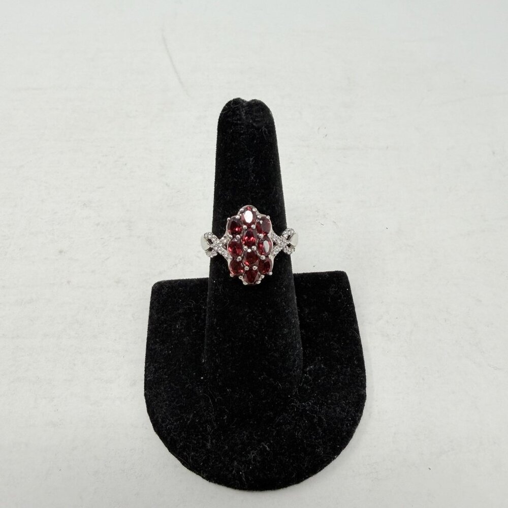Shop LC Pyrope‎ Garnet/White Zircon Size 7 Ring in 925 Sterling Silver 5263